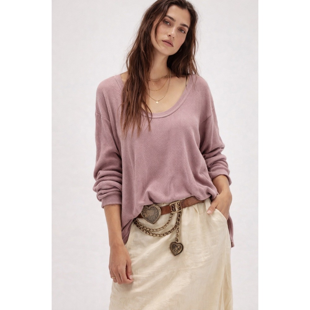 Free‎ People We The Free Coast 2 Coast Thermal Blush Lilac Waffle Knit Oversized